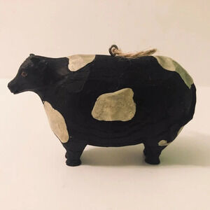 Vintage Cow Ornament Resin Figure  3.5 Inch Long Christmas Decor